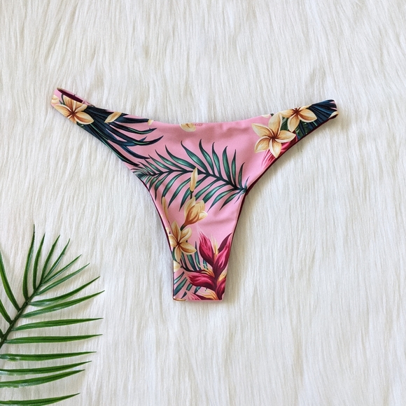 Pink Tropical leaf and floral print bikini bottom - Picture 4 of 7